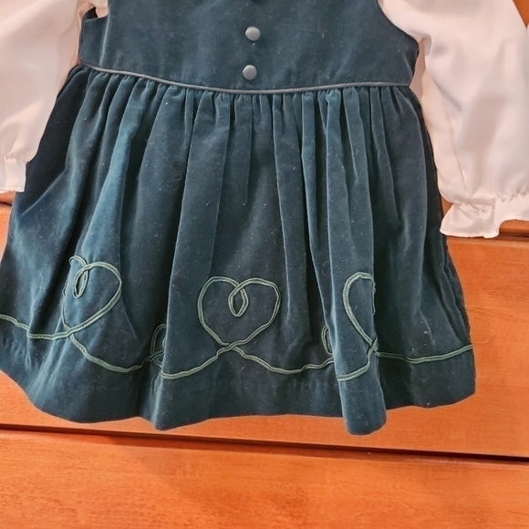 Vintage green velvet jumper dress with blouse 18M - Picture 2 of 7